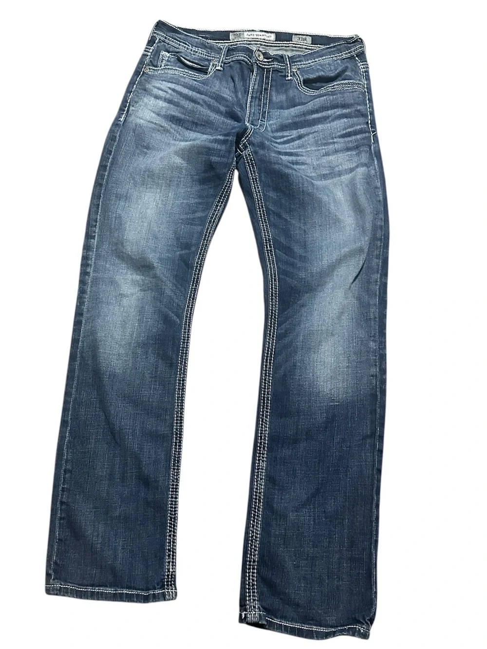 BKE Men’s Jeans Size 31 Medium Blue Distressed Bootcut Denim Western Style.
